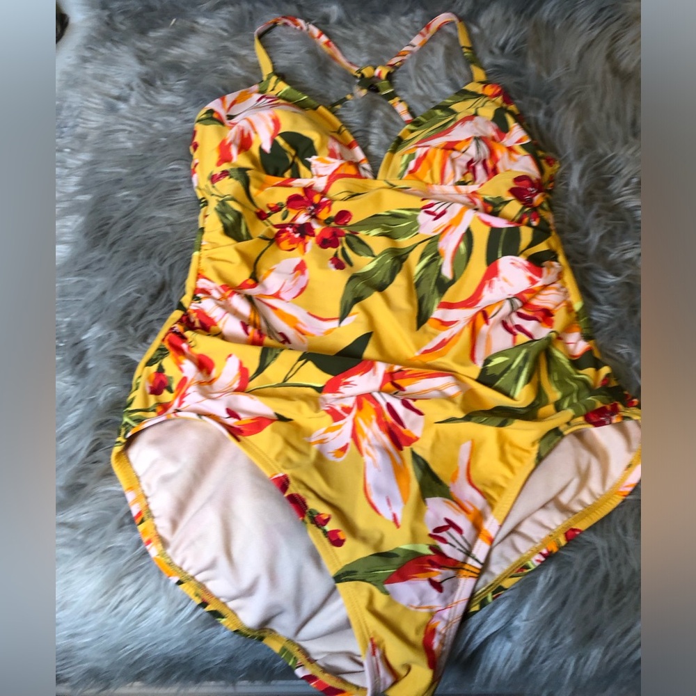 Yellow Floral Swimsuit One Piece vintage pattern